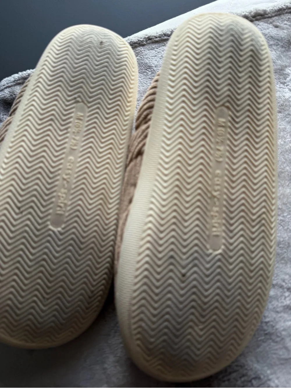 Easy Spirit Ribbed Slip-On Slippers in Light Brown with Faux Shearling